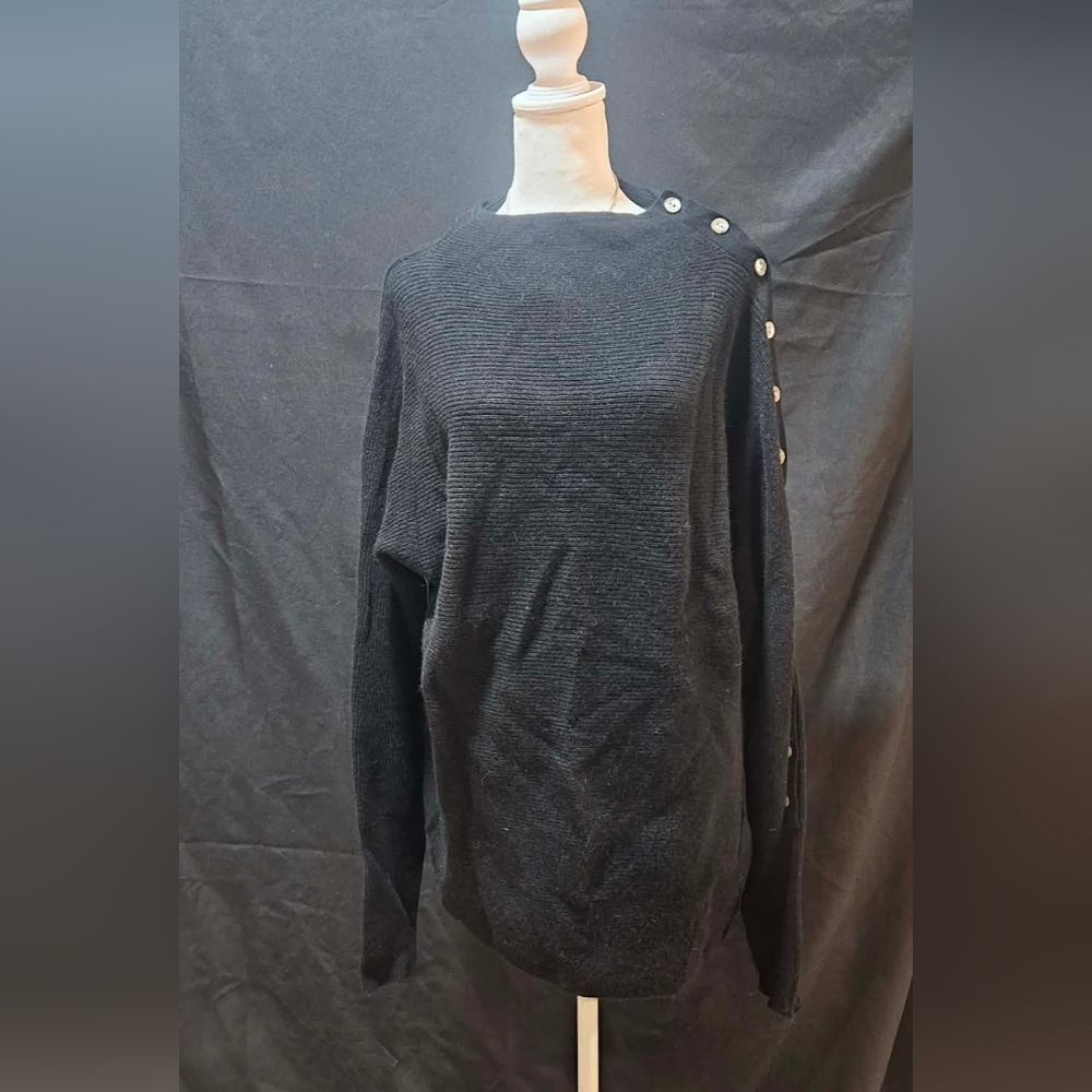 Elegant Black Button-Accent Turtleneck Sweater